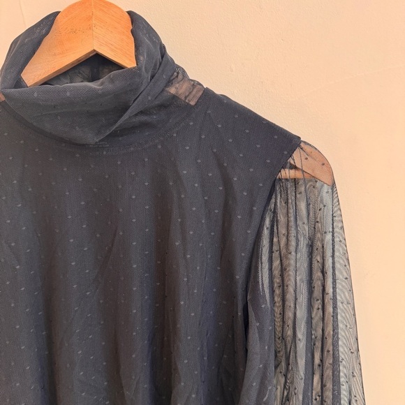 Sanctuary Midnight Hour Black Mock Neck Sheer Sleeve Swiss Dot Women Size S Mesh - Picture 7 of 12